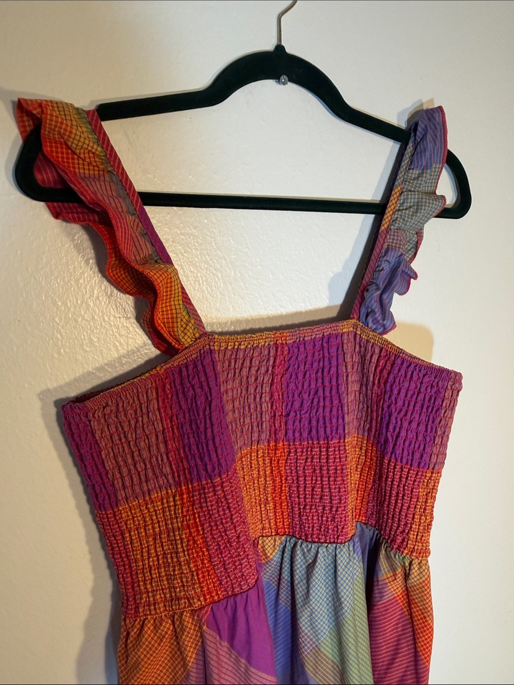 Time and Tru Colorful Plaid Cotton Smocked Top Sleeveless Maxi Dress XL - Picture 3 of 8